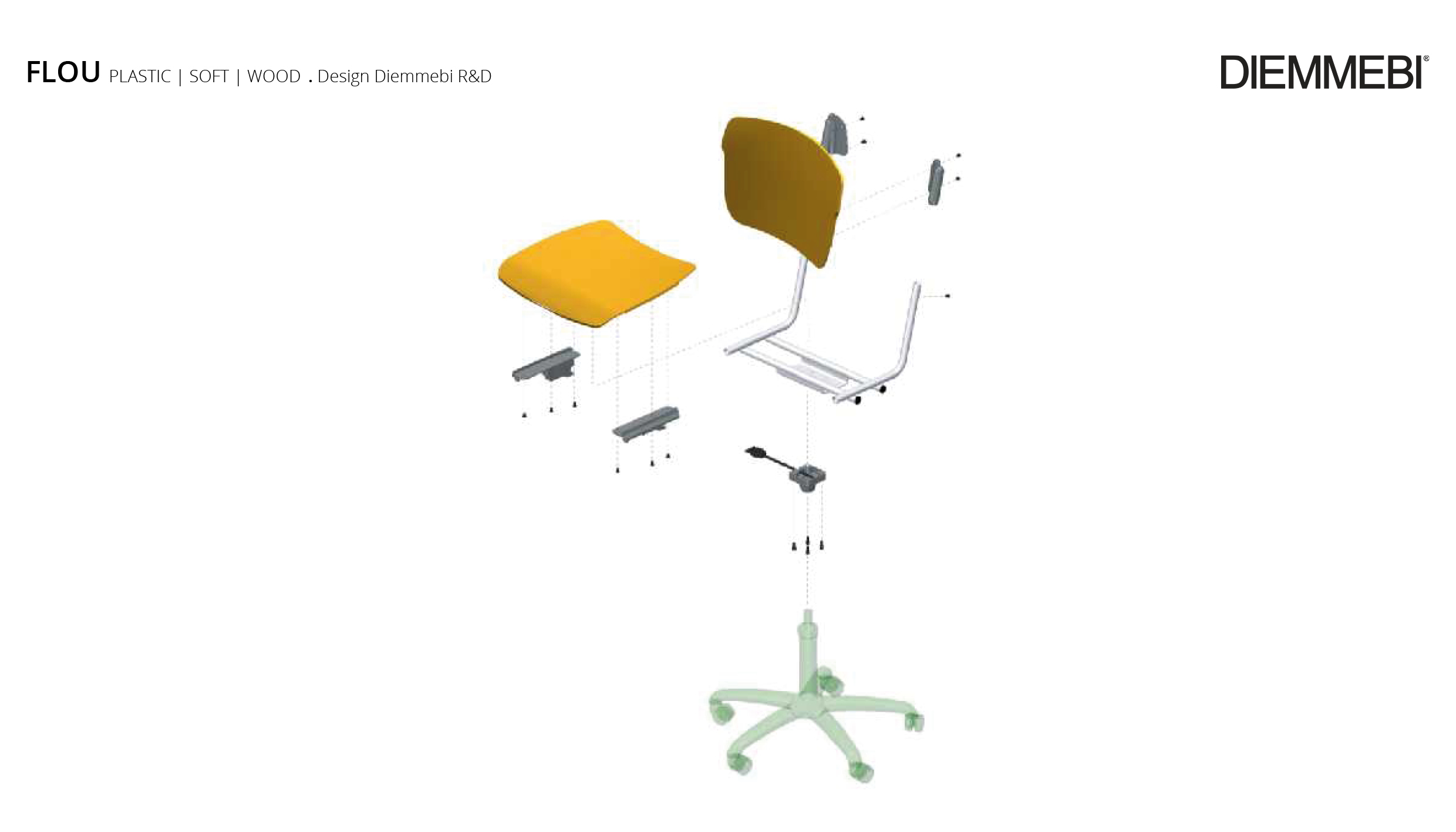 Flou swivel chair with aluminium frame, varnished beech seat and back
