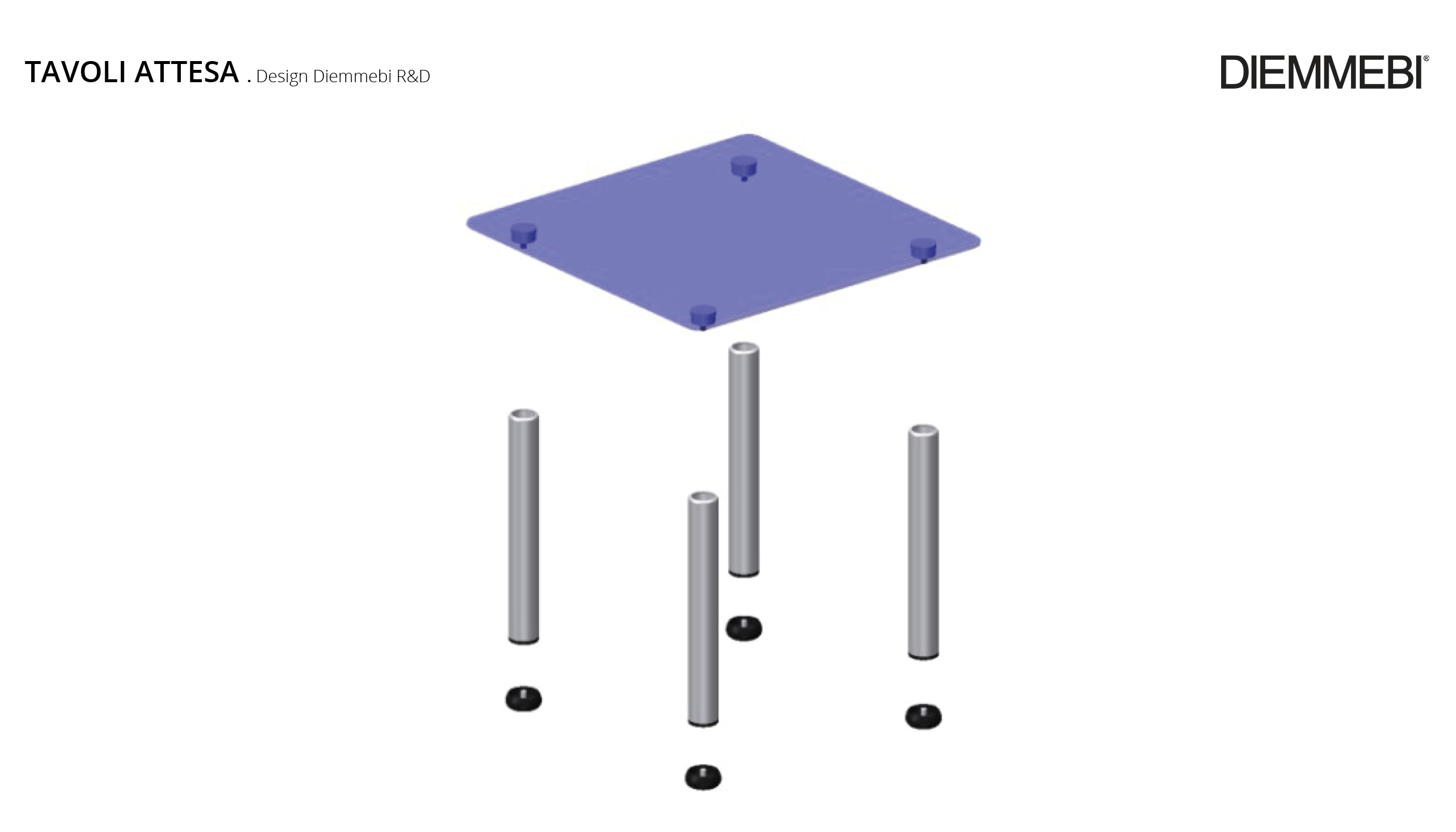 Glass coffee table 500x500 with round metal legs Ø40mm