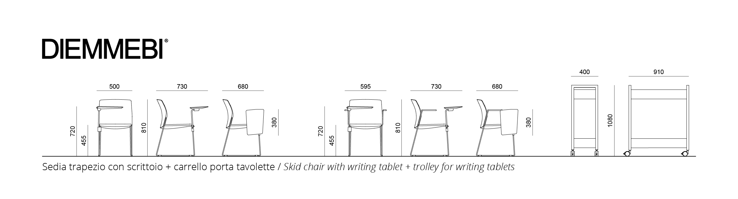Libra Plastic chair with writing tablet (Right hand),chromed skid frame ...