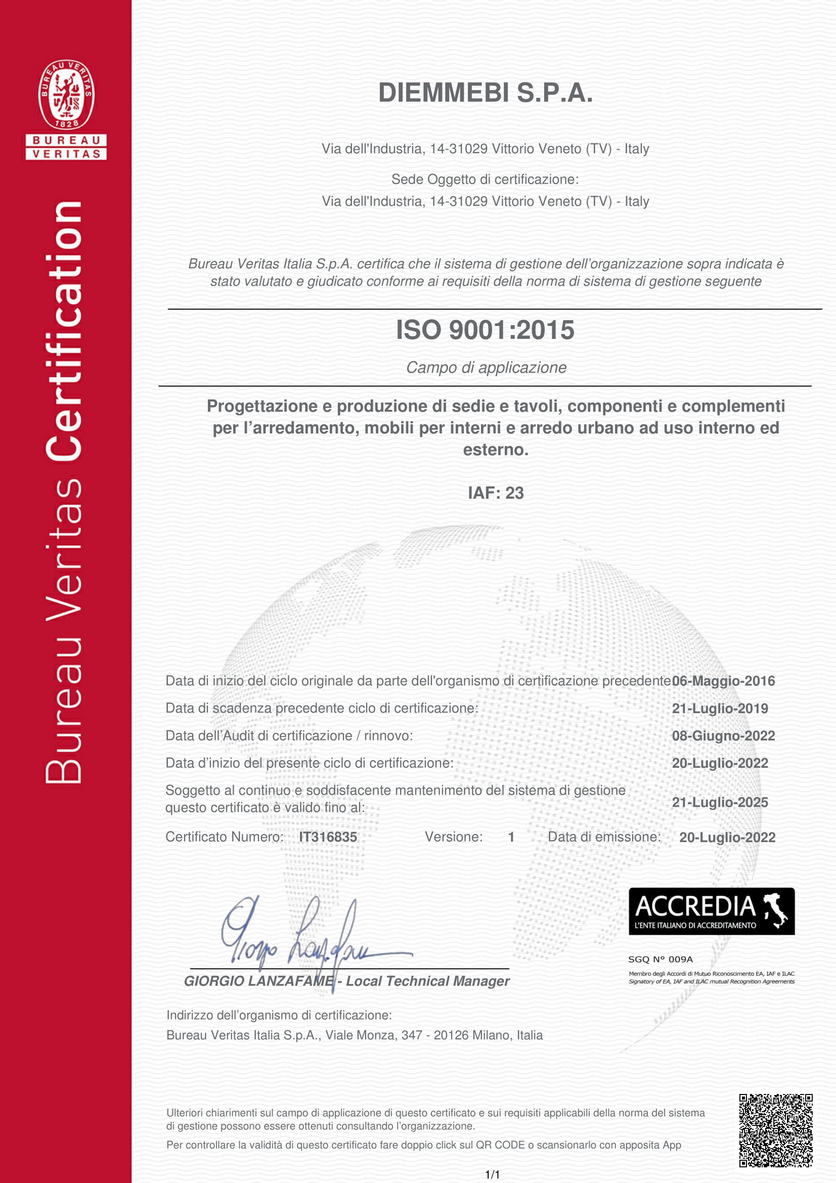 Certificato ISO 9001-2015